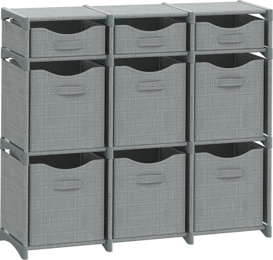 9 Cube Closet Organizers, Includes All Storage Cube Bins, Easy To Assemble Storage Unit With Drawers | Room Organizer For Clothes, Baby Closet Bedroom, Playroom, Dorm (Light Grey)