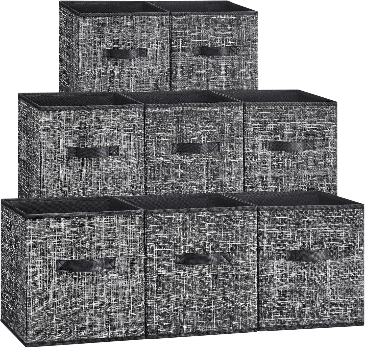 SONGMICS Storage Cubes, 10.2 x 10.2 x 11 Inches Non-Woven Fabric Bins with Double Handles, Set of 8, Closet Organizers for Shelves, Foldable, for Clothes, Ink Black UROB826B01