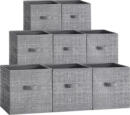 SONGMICS Storage Cubes, 10.2 x 10.2 x 11 Inches Non-Woven Fabric Bins with Double Handles, Set of 8, Closet Organizers for Shelves, Foldable, for Clothes, Cattail Gray UROB826G01