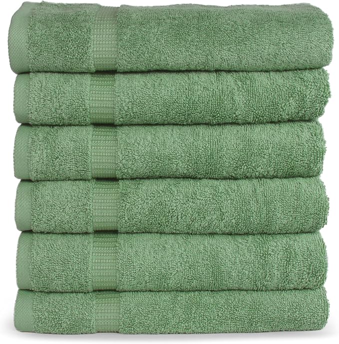 SALBAKOS 100% Turkish Cotton Hand Towel Set of 6 16x30 inch | Heirloom Quality | Hotel & Spa Collection | Ultra Soft, Super Absorbent, Long Lasting Hand Towels | Made in Turkey (Green, 6 Hand Towels)