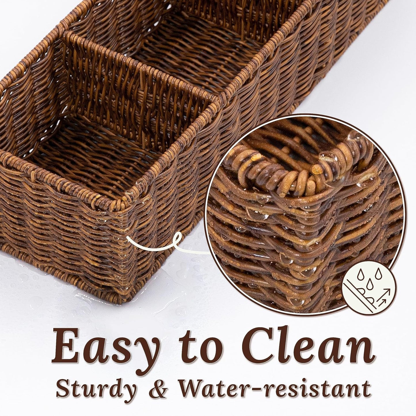 Wicker Basket with 3 Compartments, Toilet Storage, Bathroom Organizer Countertop, Resin Wicker 1pc, Toffee