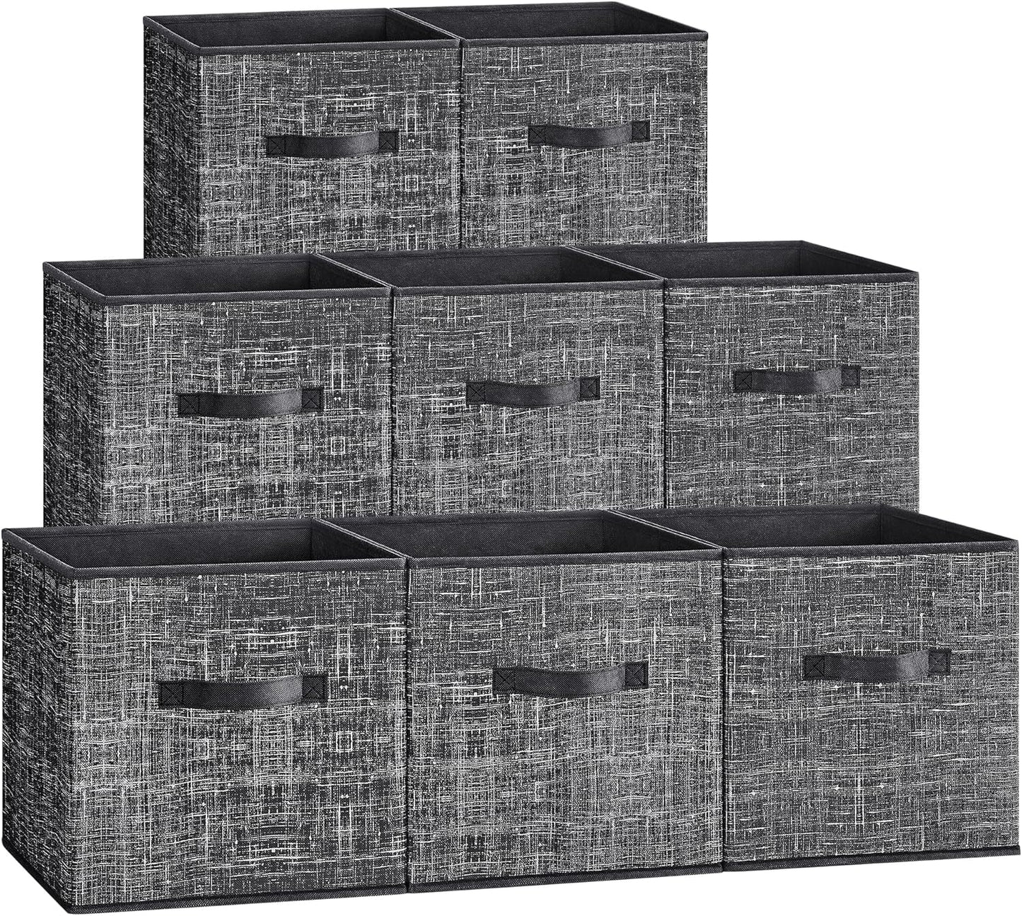 SONGMICS Storage Cubes, 11.8 x 11.8 x 11.8 Inches Non-Woven Fabric Bins with Double Handles, Set of 8, Closet Organizers for Shelves, Foldable, for Clothes, Ink Black UROB830B01
