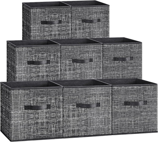 SONGMICS Storage Cubes, 11.8 x 11.8 x 11.8 Inches Non-Woven Fabric Bins with Double Handles, Set of 8, Closet Organizers for Shelves, Foldable, for Clothes, Ink Black UROB830B01