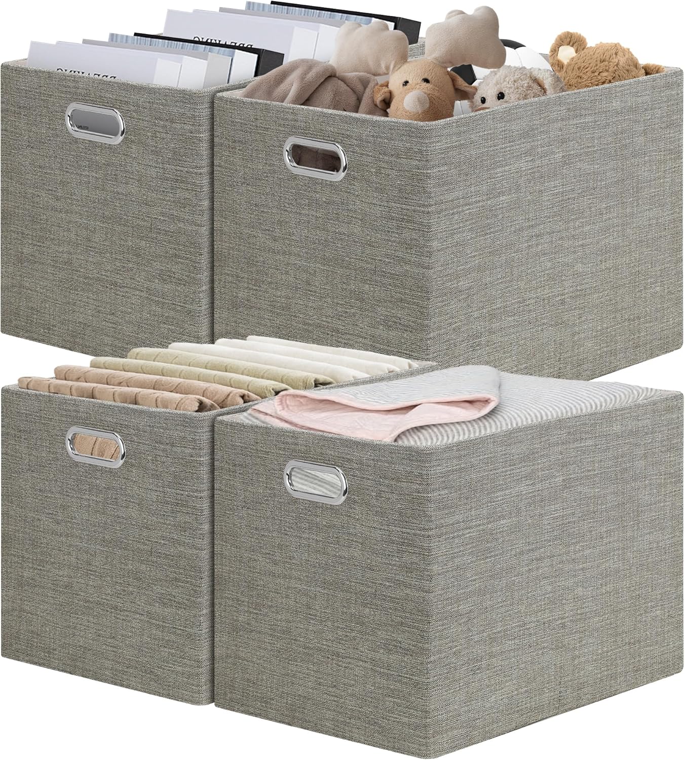 Posprica 15.12"x12.13"x12.01" Storage Cube Bins, Linen Decorative Closet Storage Organizer for IKEA Kallax, 4 Pack Fabric Foldable Large Storage Baskets for Closet, Shelves, Clothes, Toy -Coffee