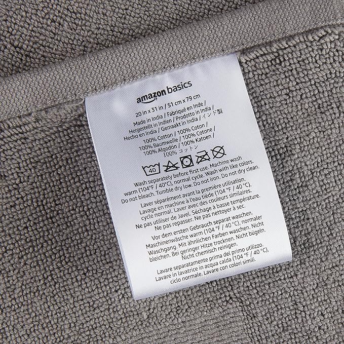 Amazon Basics Banded Bathroom Bath Rug Mat, Powder Gray, 31 inches L x 20 inches W