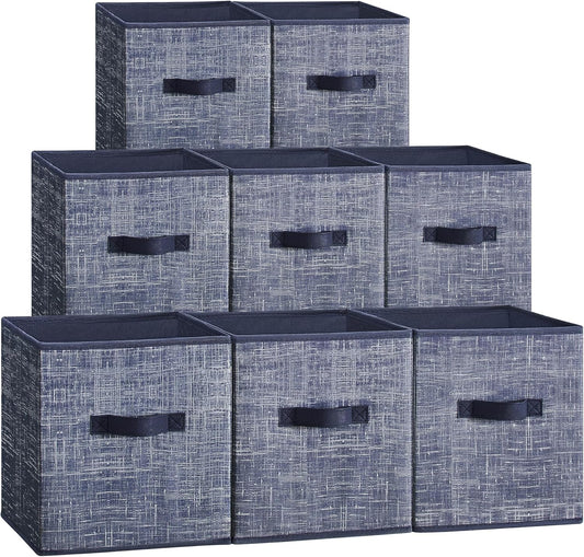 SONGMICS Storage Cubes, 10.2 x 10.2 x 11 Inches Non-Woven Fabric Bins with Double Handles, Set of 8, Closet Organizers for Shelves, Foldable, for Clothes, Misty Blue UROB826I01
