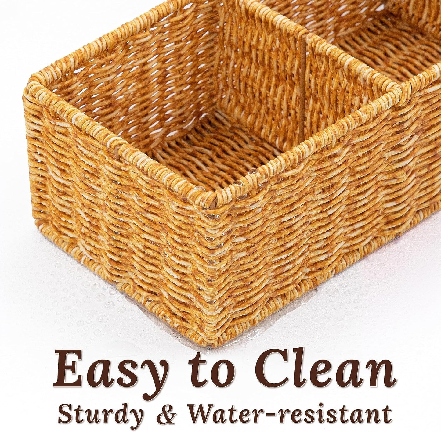 Wicker Basket with 3 Compartments, Toilet Storage, Bathroom Organizer Countertop, Resin Wicker 1pc, Latte