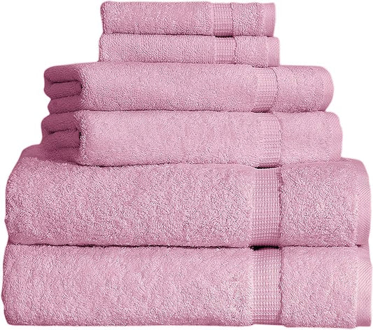 SALBAKOS 100% Turkish Cotton 6-Piece Towel Set | Heirloom Quality Hotel & Spa Collection | Ultra Soft, Super Absorbent 2 Washcloth, 2 Hand, 2 Bath Towel Sets | Made in Turkey (Rose, 6 Piece Towel Set)