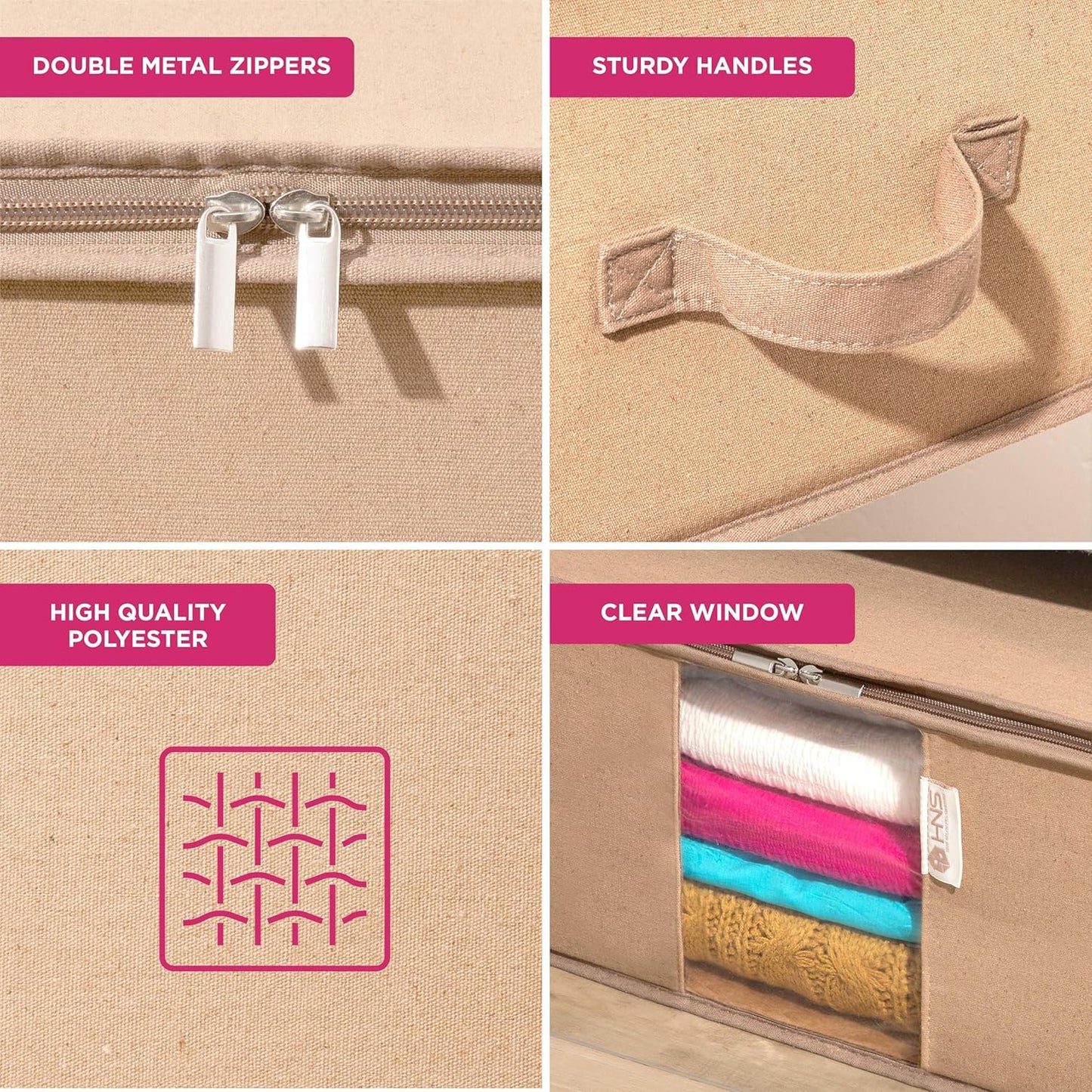 Cedar Clothes Storage Bag Organizer – Protects from Moths, Moisture, Dirt & Dust – Set of 2 Underbed Storage Bags for Clothes, Cashmere Sweaters, Bedding & More - Underbed Storage - Beige