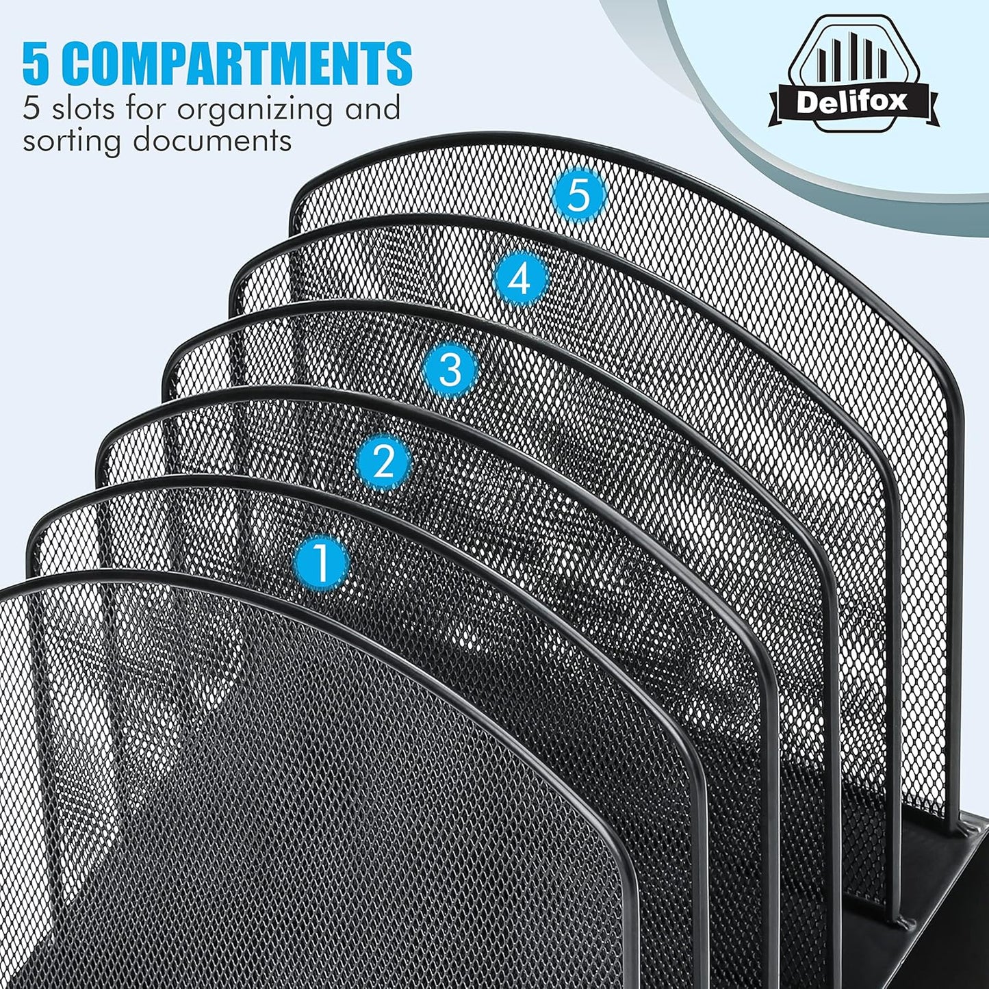 2 Pack Inclined Desk File Organizer, 5 Slot Desktop File Folder Holder Document Holder Sorter Organization and Accessories for Office School Classroom