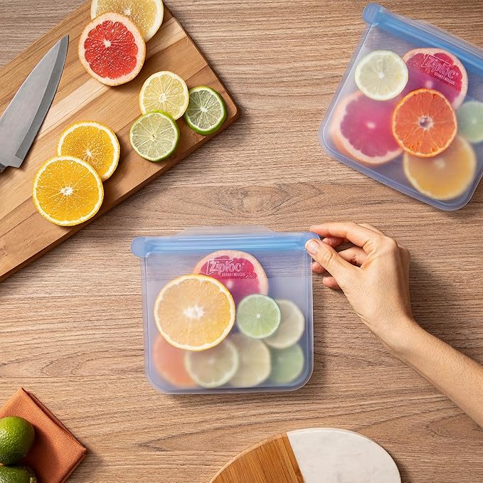 Ziploc Endurables Medium Pouch, 2 Cups, Reusable Silicone Bags and Food Storage Meal Prep Containers for Freezer, Oven, and Microwave, Dishwasher Safe, 2 Pack