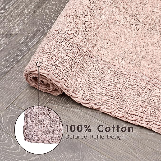 Laura Ashley Ruffle Border 100% Cotton Bath Rug, Blush Pink, 20"x 34"