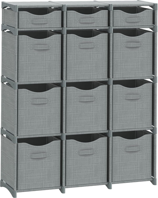 12 Cube Closet Organizers And Storage | Includes All Storage Cube Bins | Easy To Assemble Closet Storage Unit With Drawers | Room Organizer For Clothes, Baby Closet Bedroom, Playroom, Dorm (Grey)